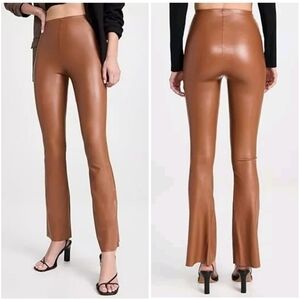 New Commando Faux Leather Raw Hem Flare Leggings Cocoa Brown XS